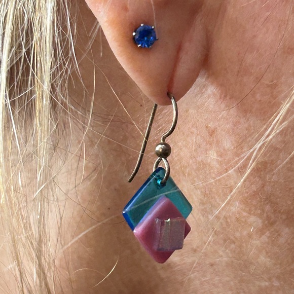 Pink and Blue Geometric Earrings - Picture 4 of 4